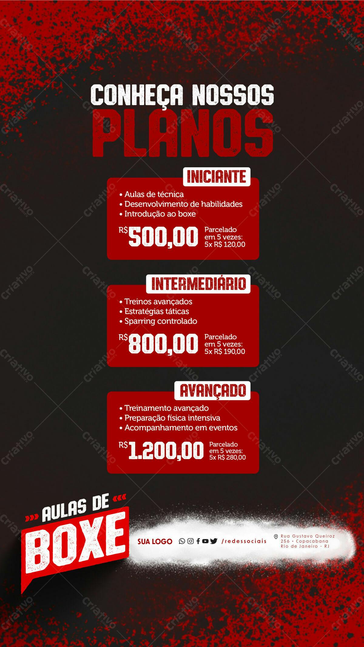 Flyer Aulas de Boxe com Preços PSD Editável