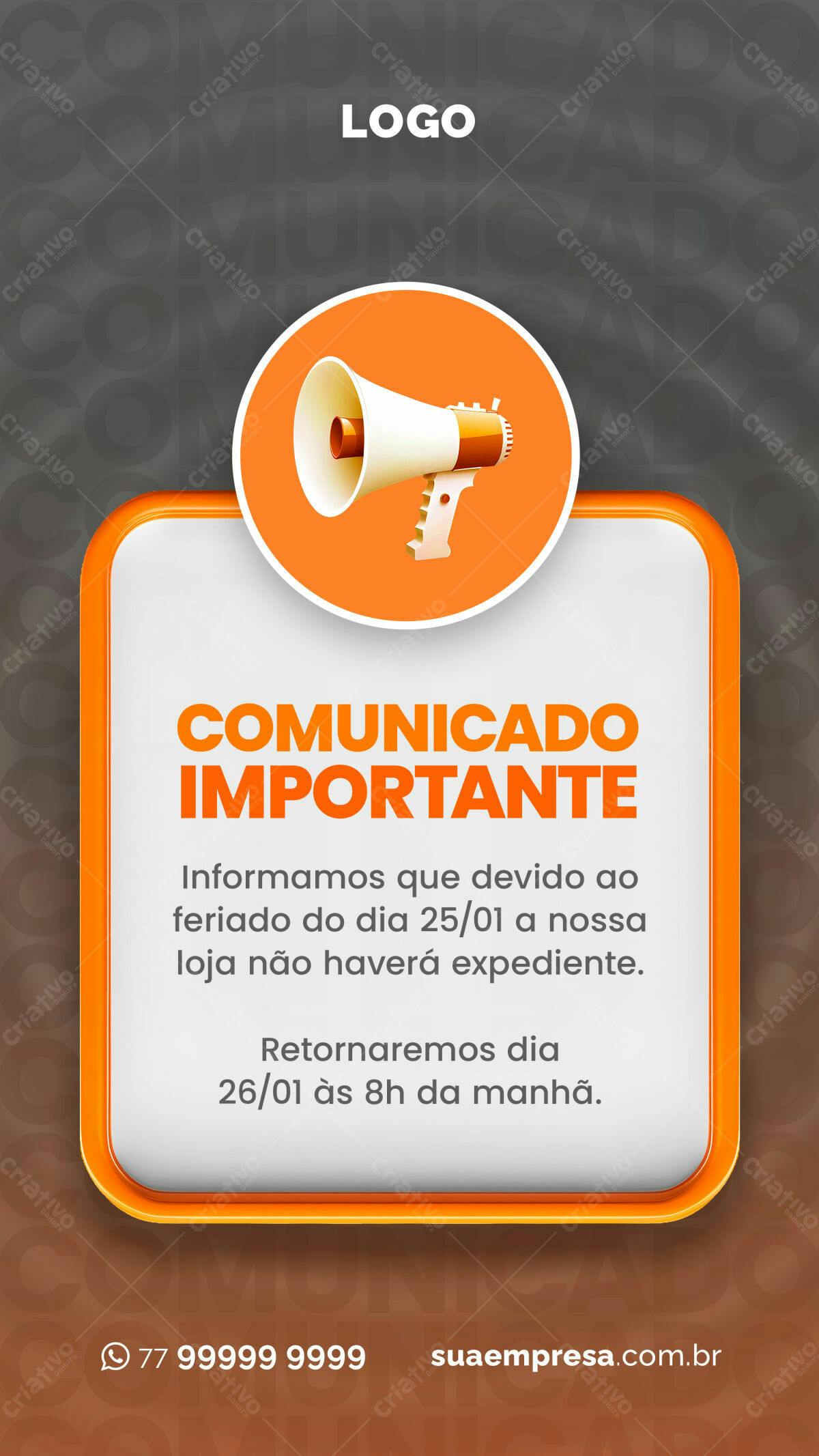 Comunicado de Feriado PSD Editável