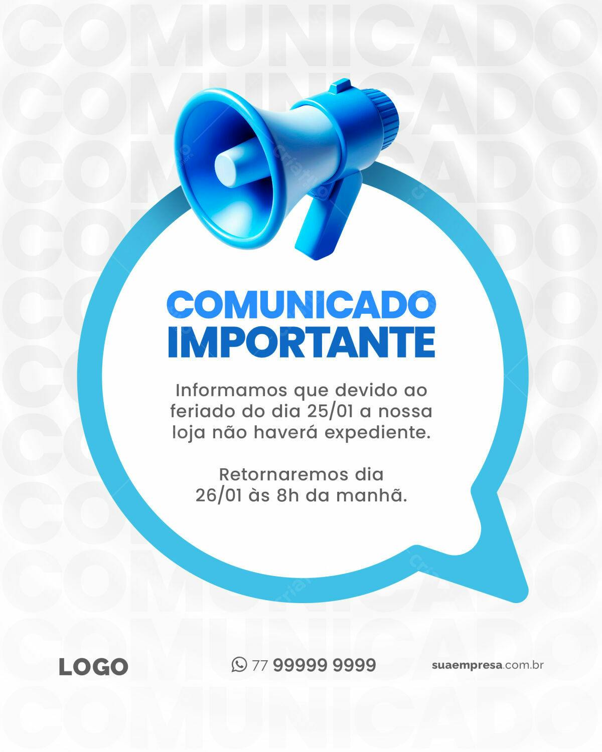 Comunicado de Feriado PSD Editável