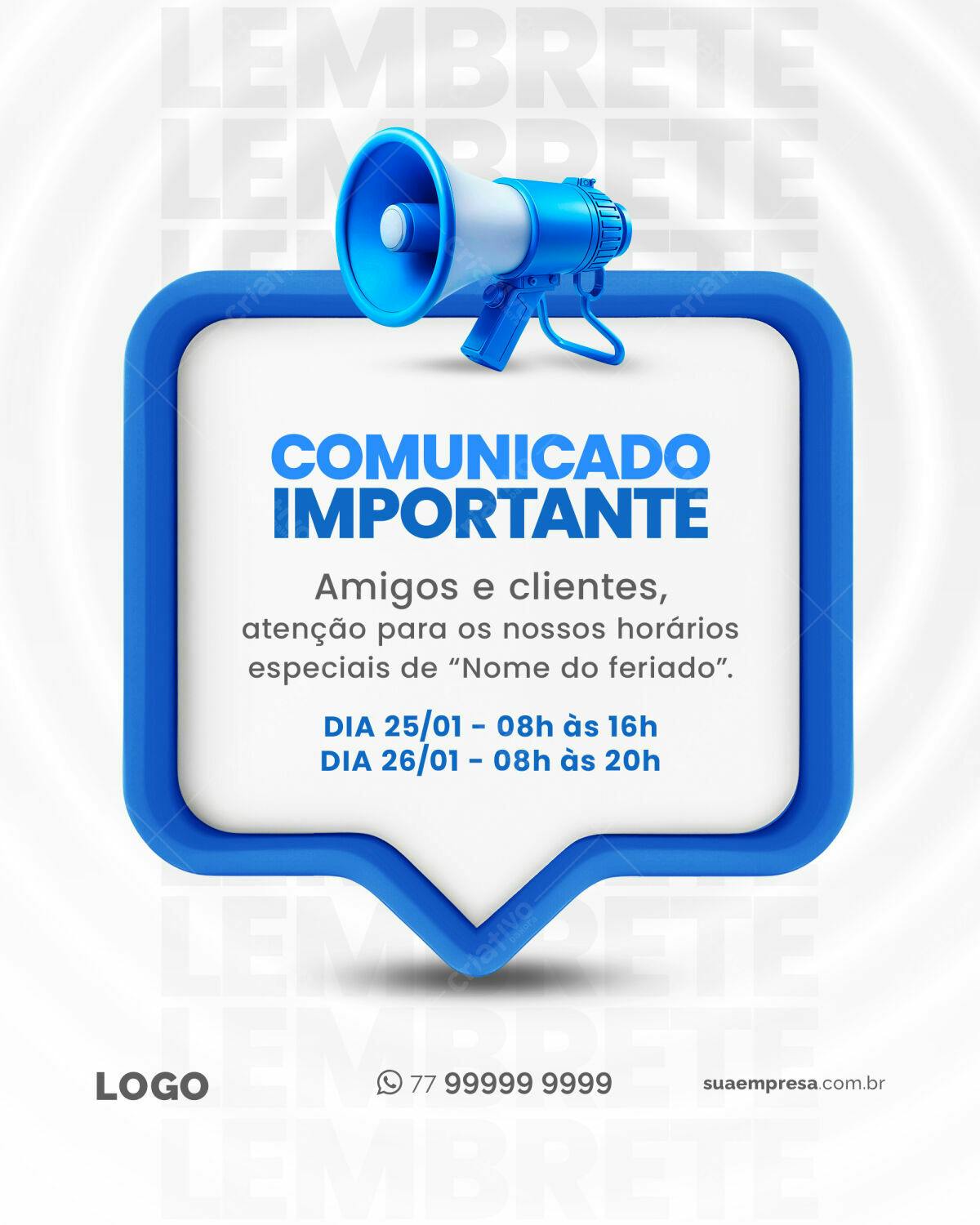Comunicado Importante Feriado PSD Editável