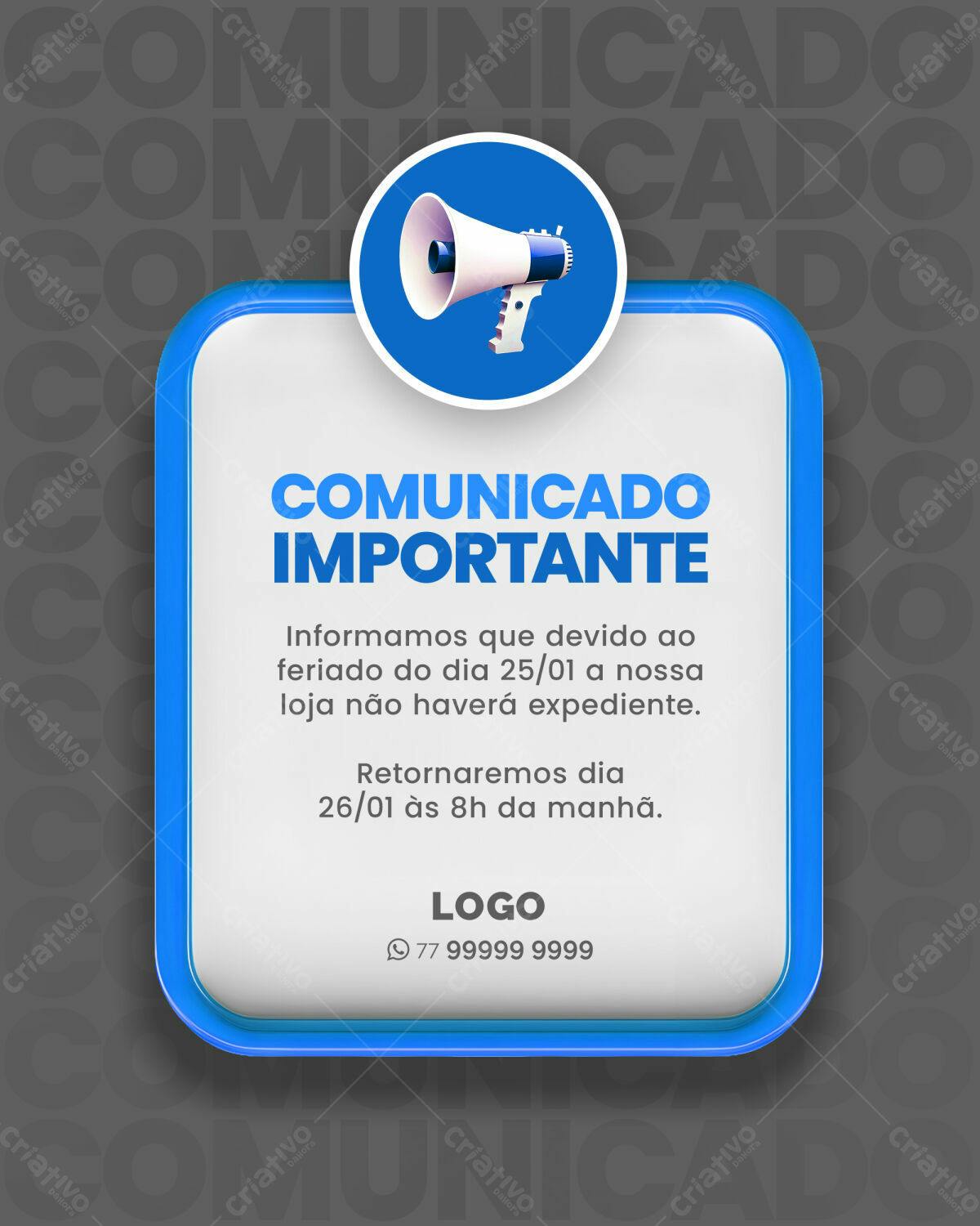 Comunicado de Feriado PSD Editável