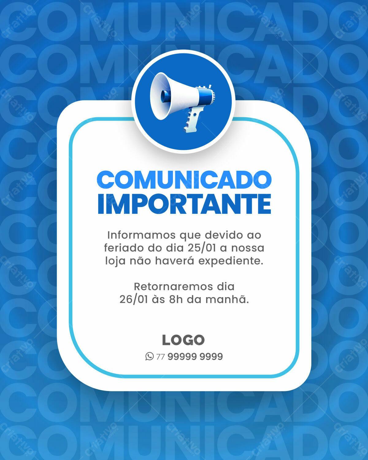 Comunicado de Feriado PSD Editável