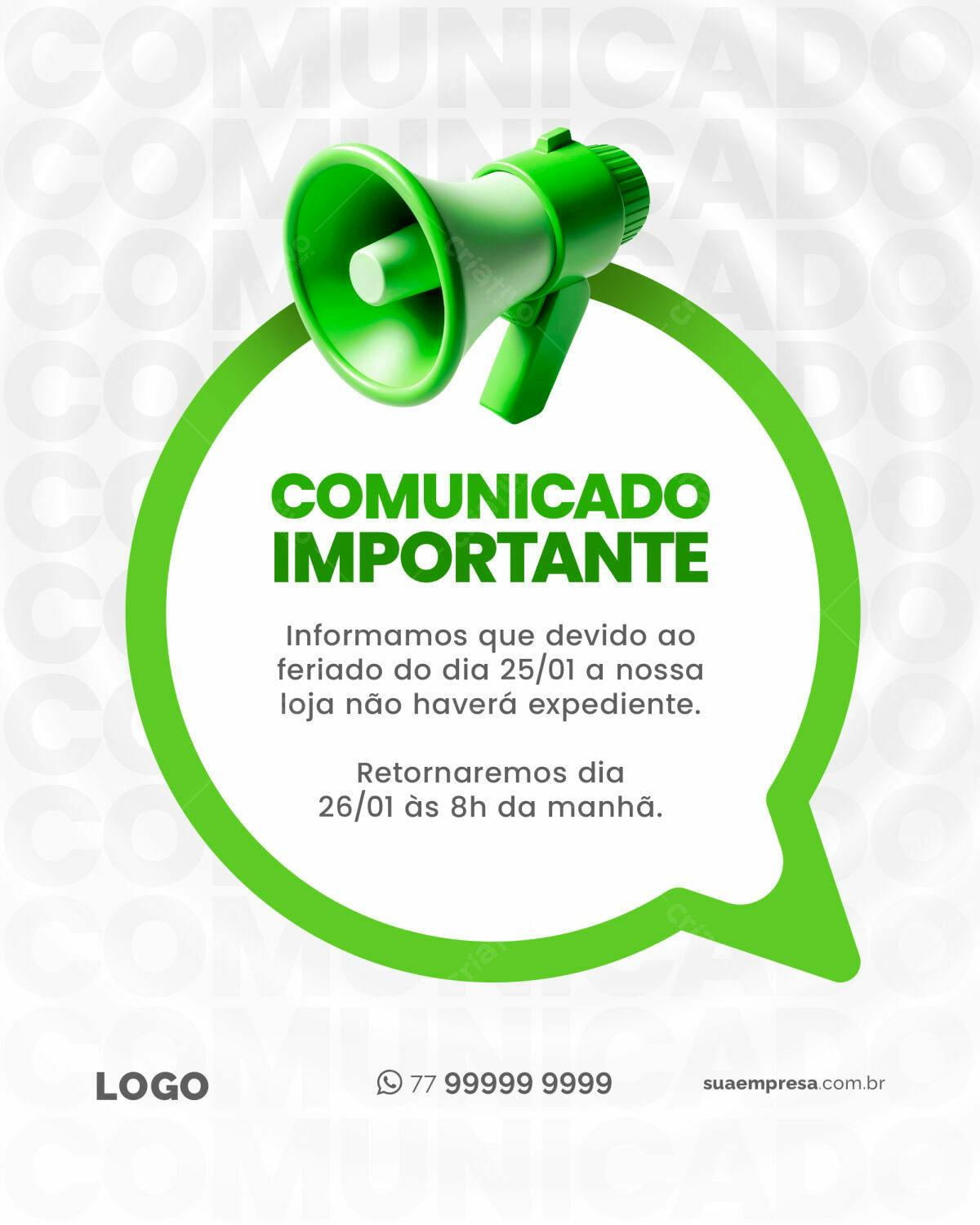 Comunicado de Feriado PSD Editável