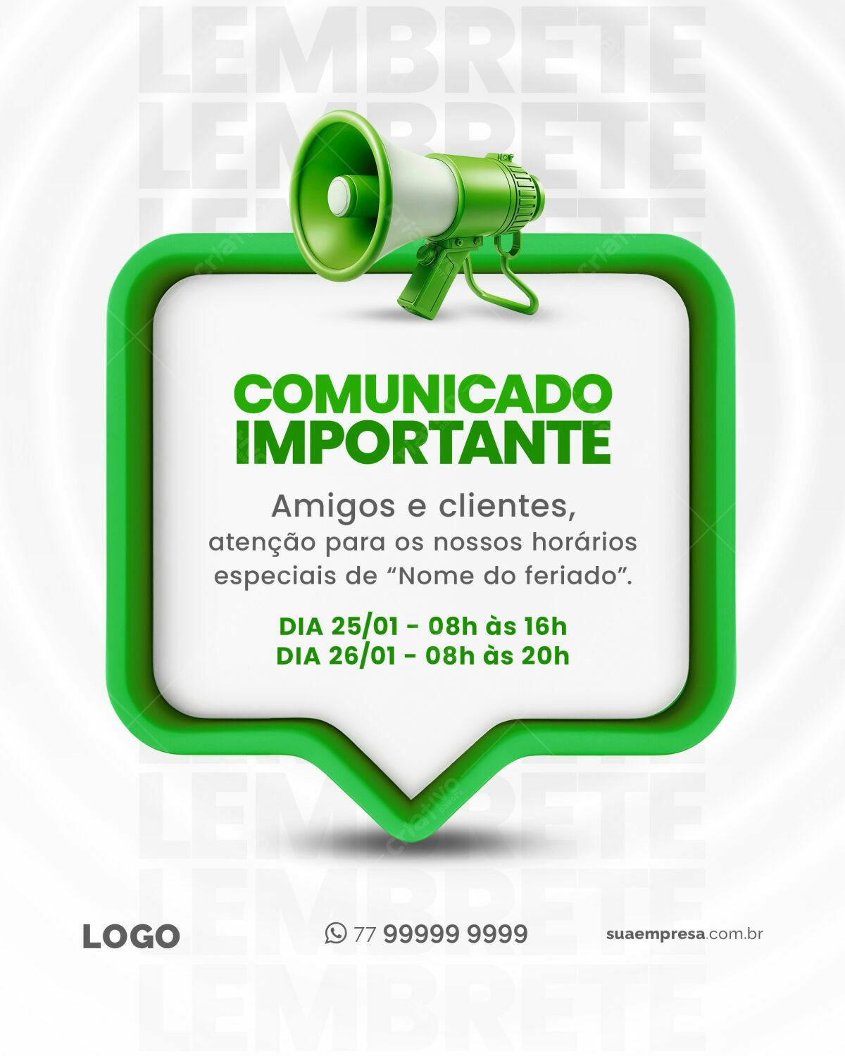 Comunicado de Feriado PSD Editável