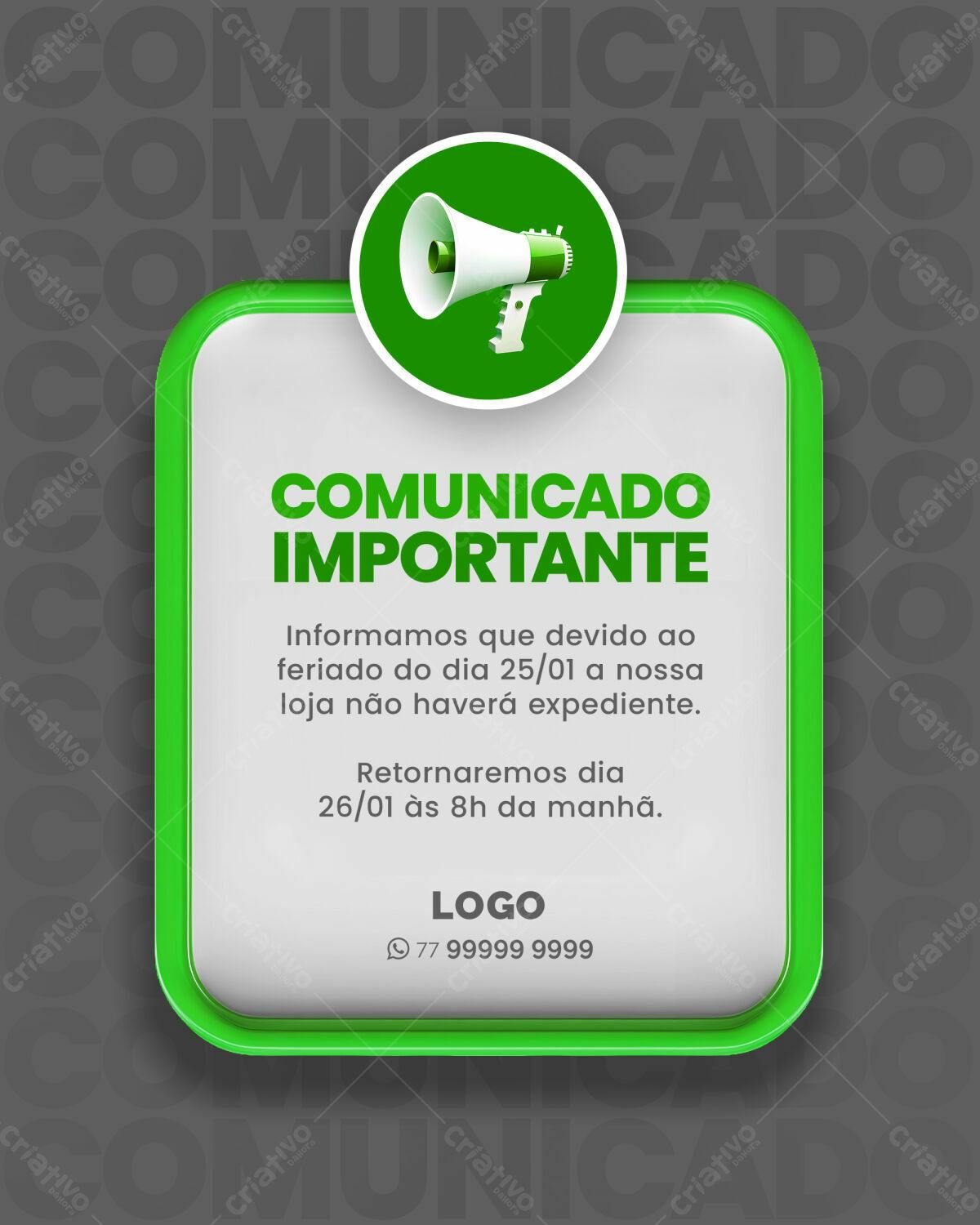 Comunicado Feriado PSD Editável