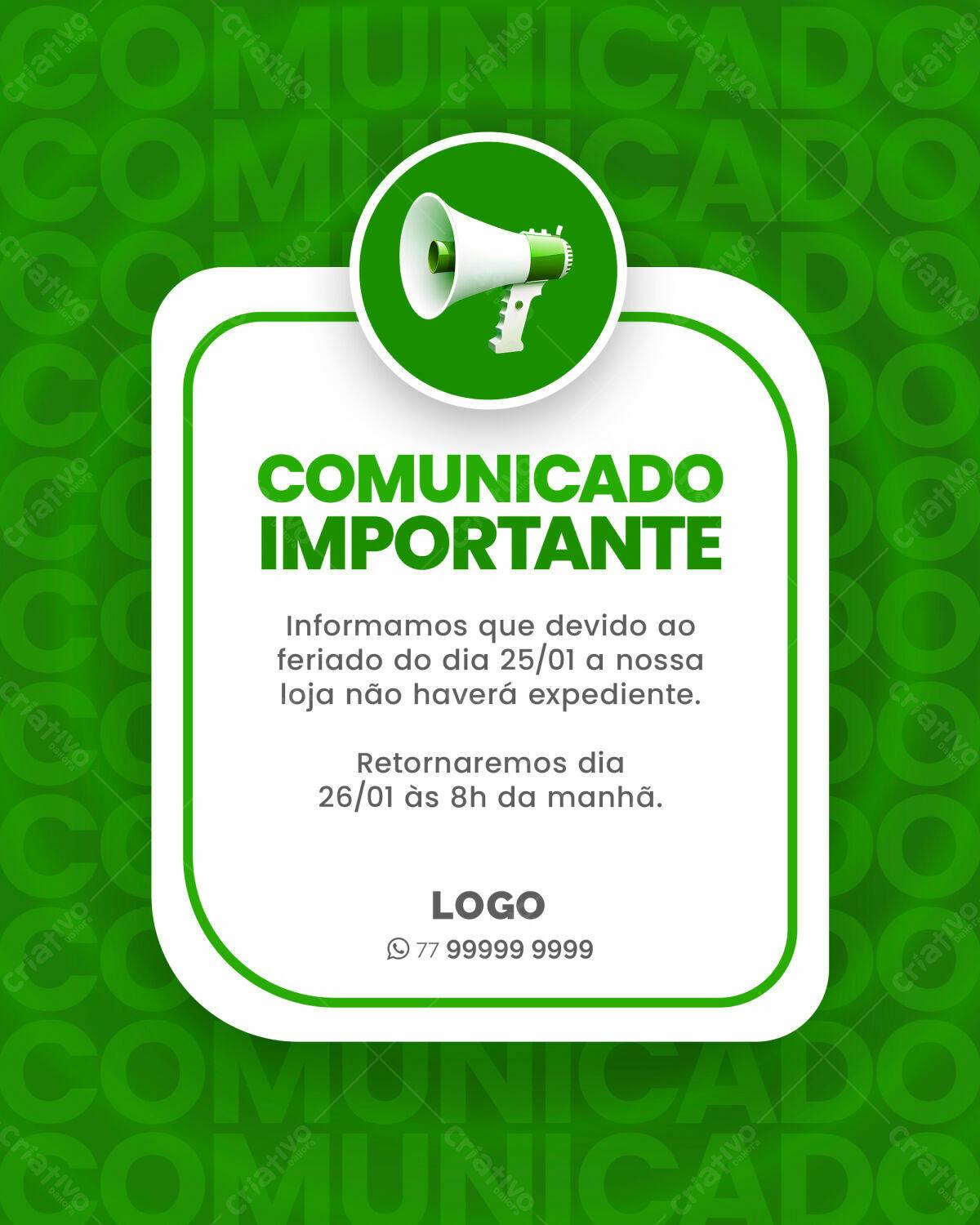 Comunicado Feriado PSD Editável