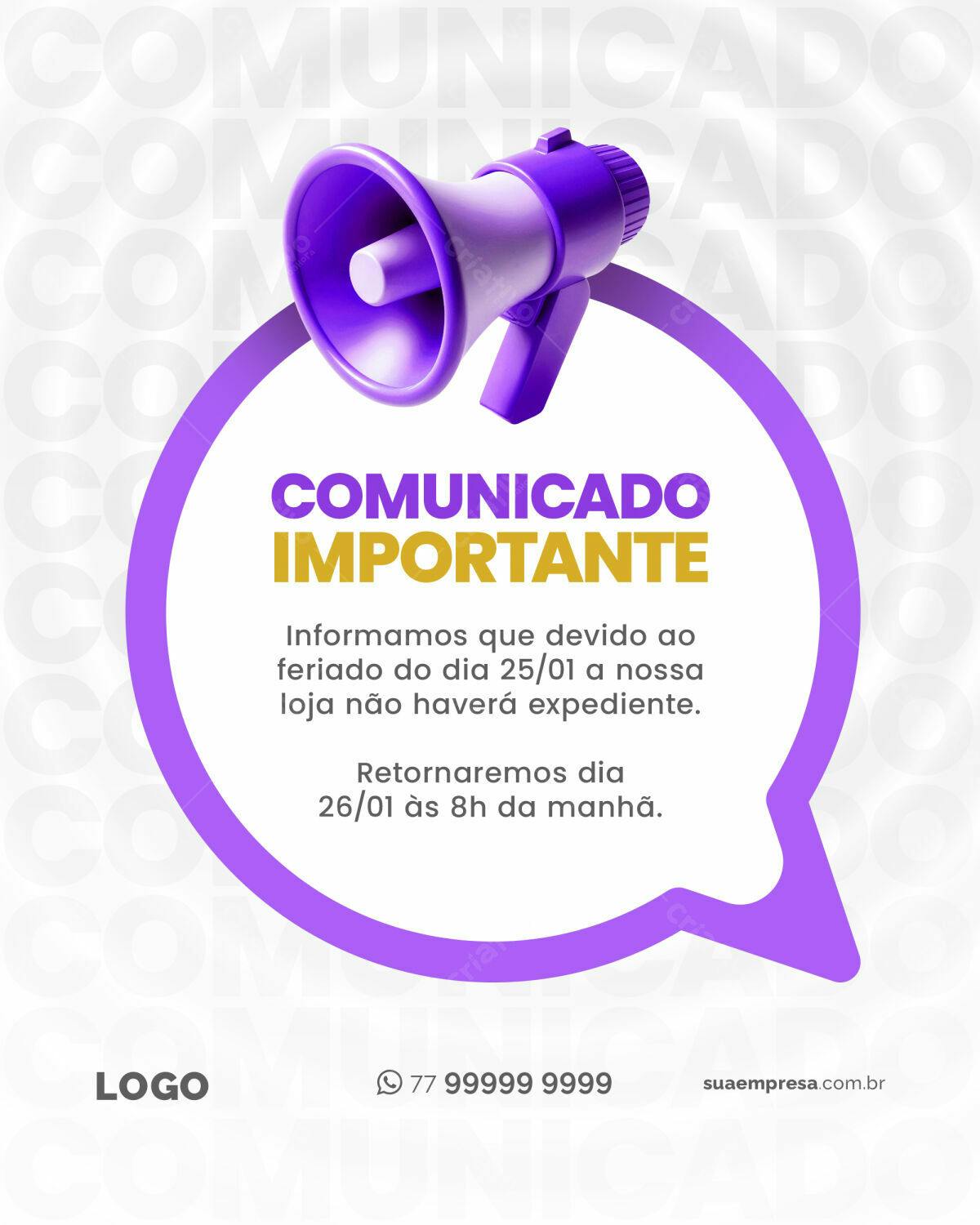 Comunicado de Feriado PSD Editável