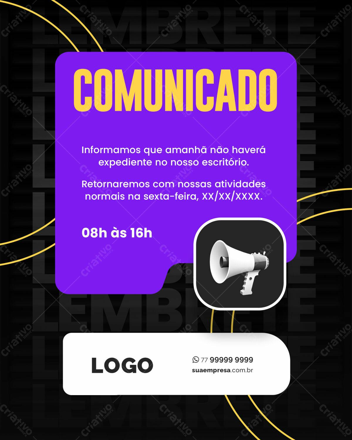 Comunicado de Feriado PSD Editável