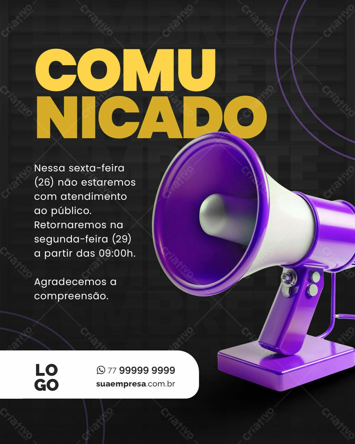 Flyer de Comunicação de Encerramento PSD Editável