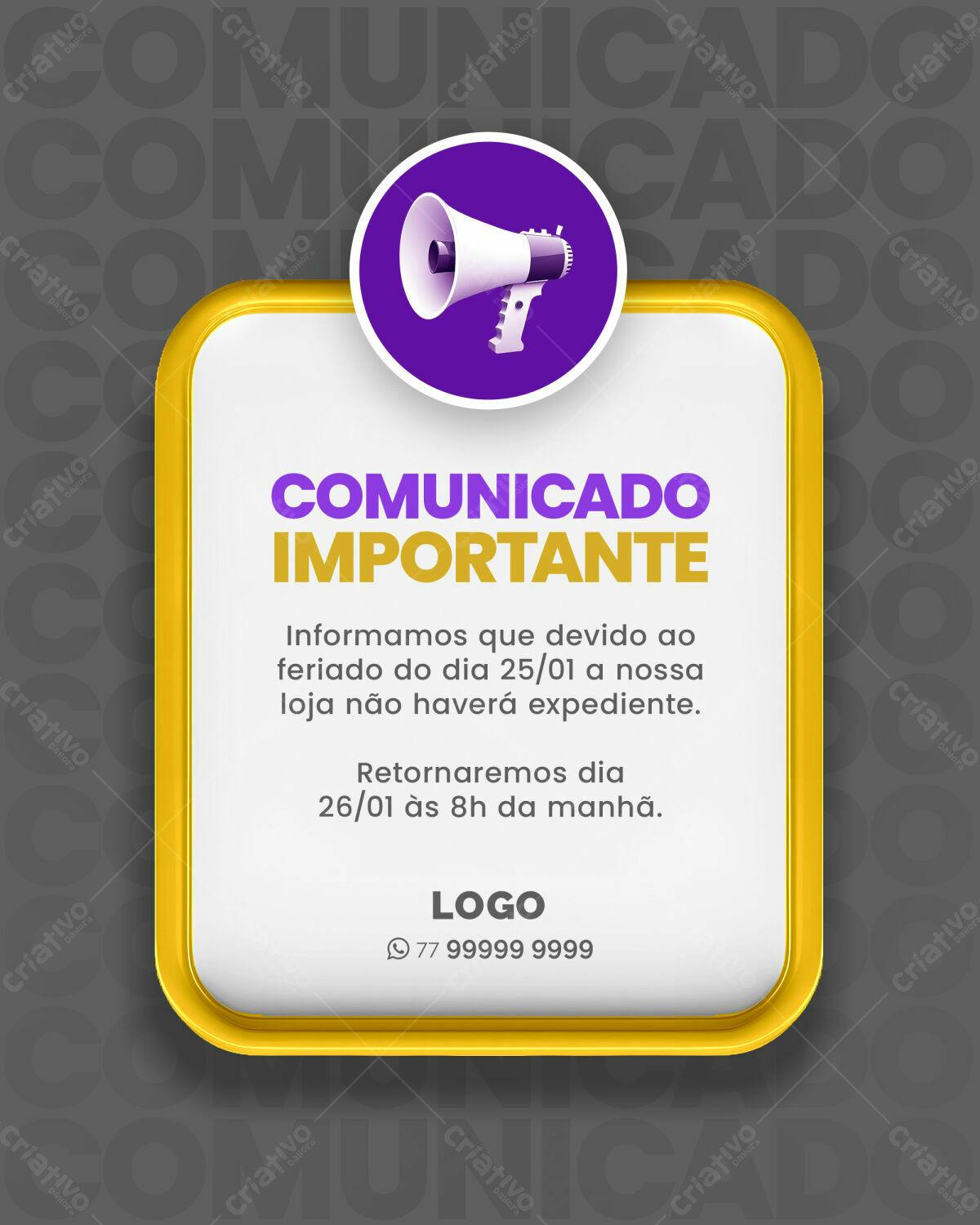 Comunicado de Feriado PSD Editável