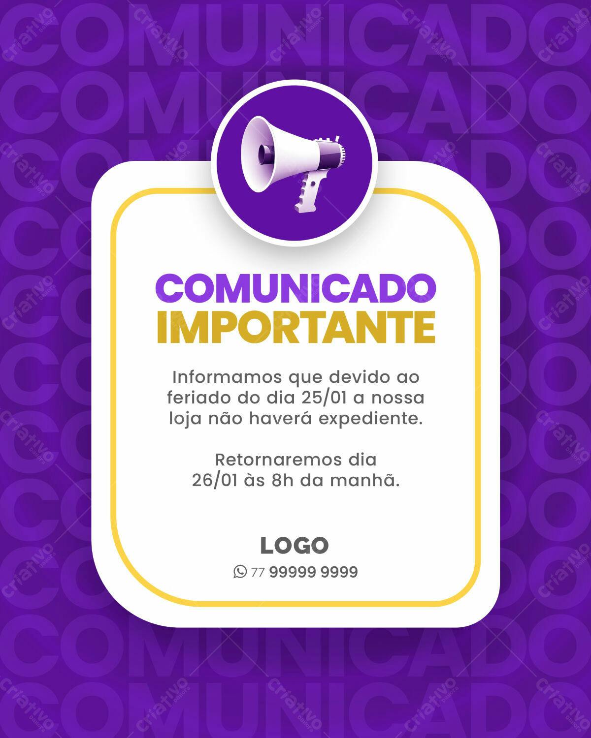 Comunicado de Feriado PSD Editável