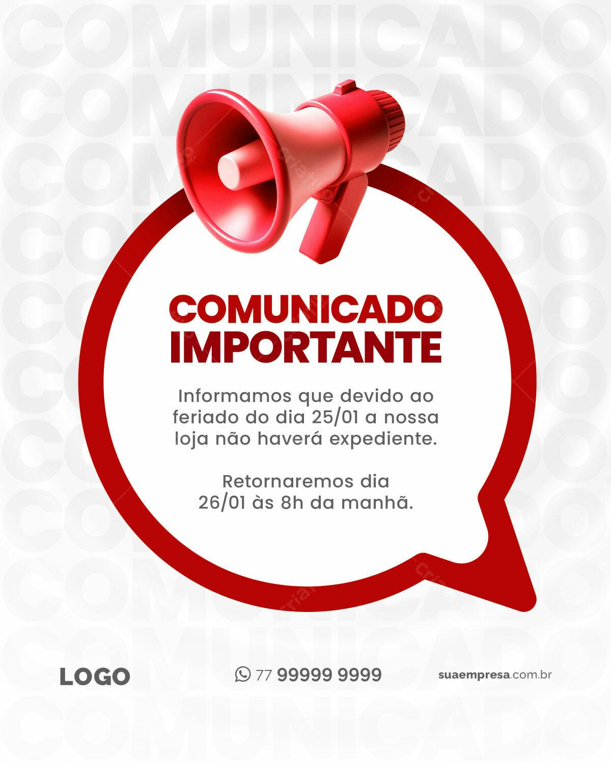 Comunicado de Feriado PSD Editável