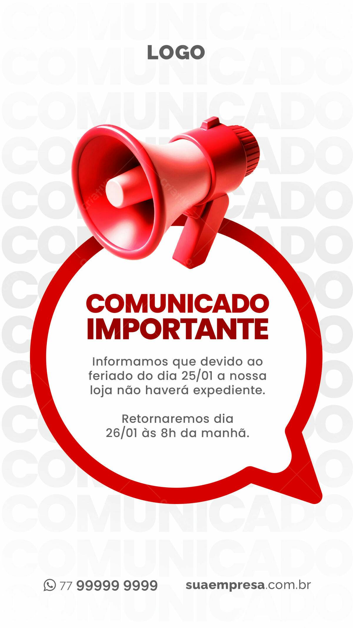 Comunicado de Feriado PSD Editável