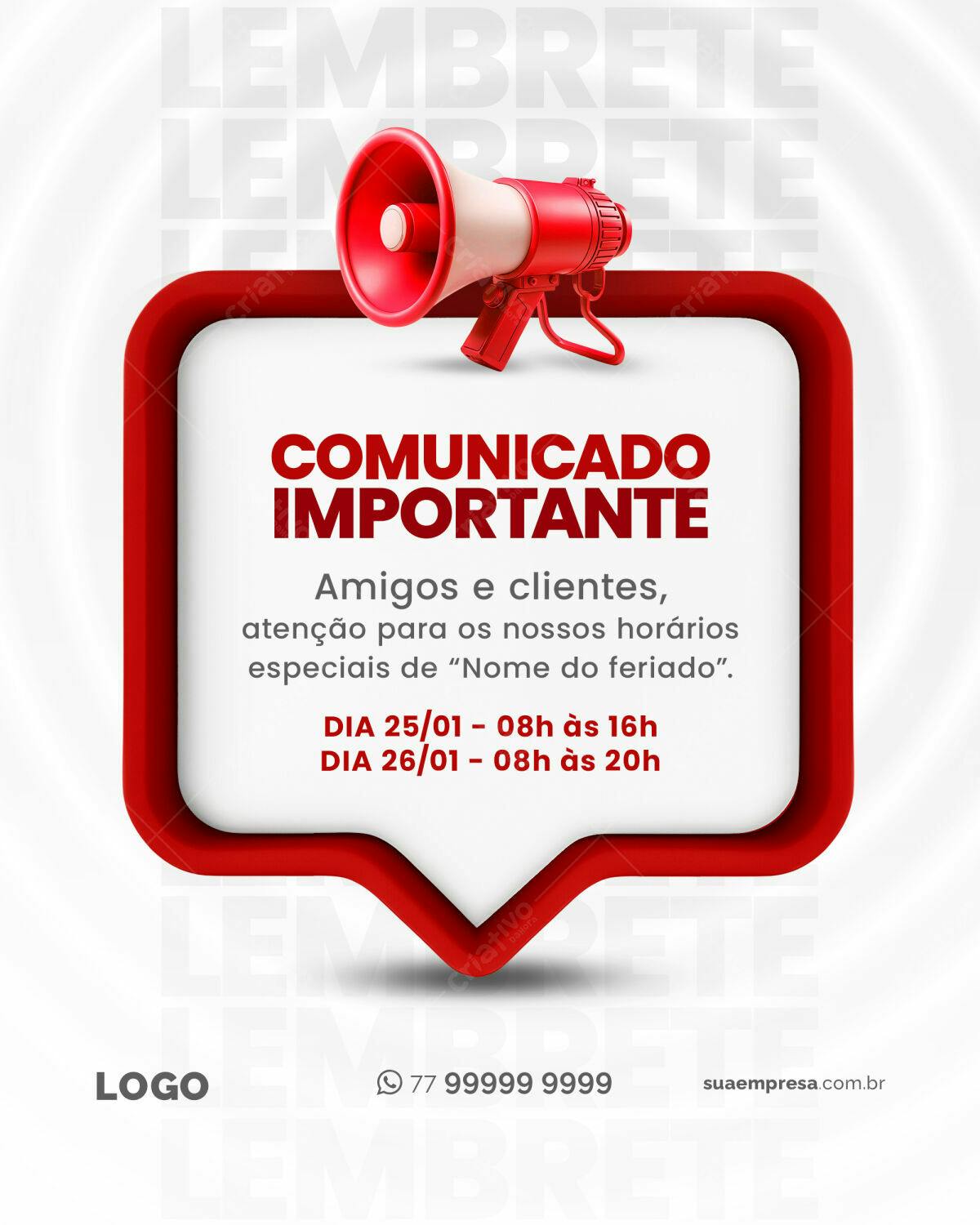 Comunicado de Feriado PSD Editável
