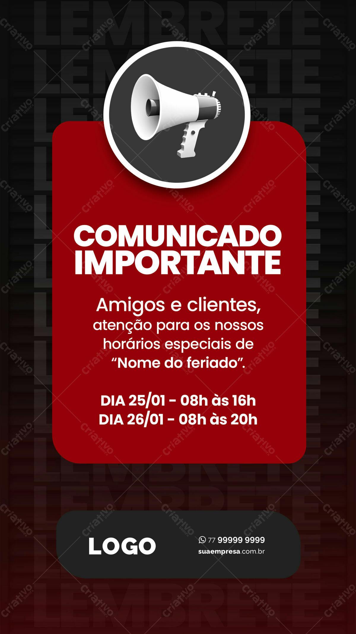 Comunicado Importante PSD Editável para Feriados