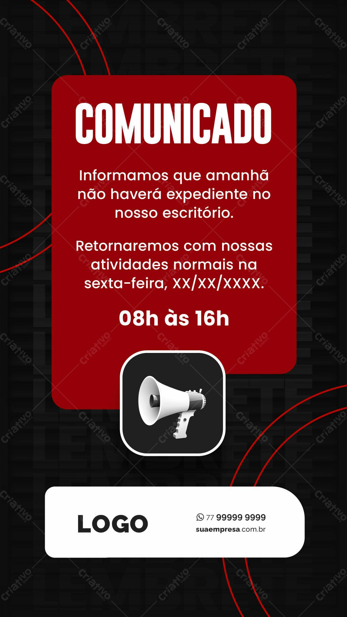 Comunicado de Encerramento Empresarial PSD Editável