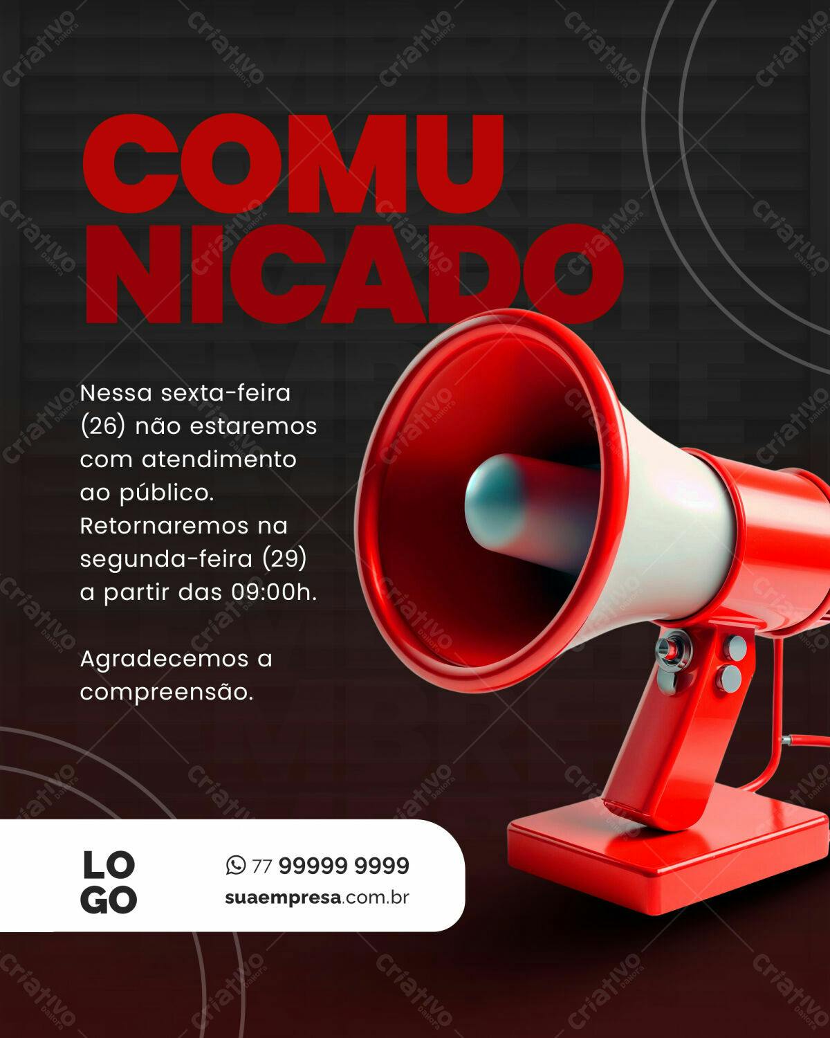 Comunicado de Encerramento de Atividades PSD Editável