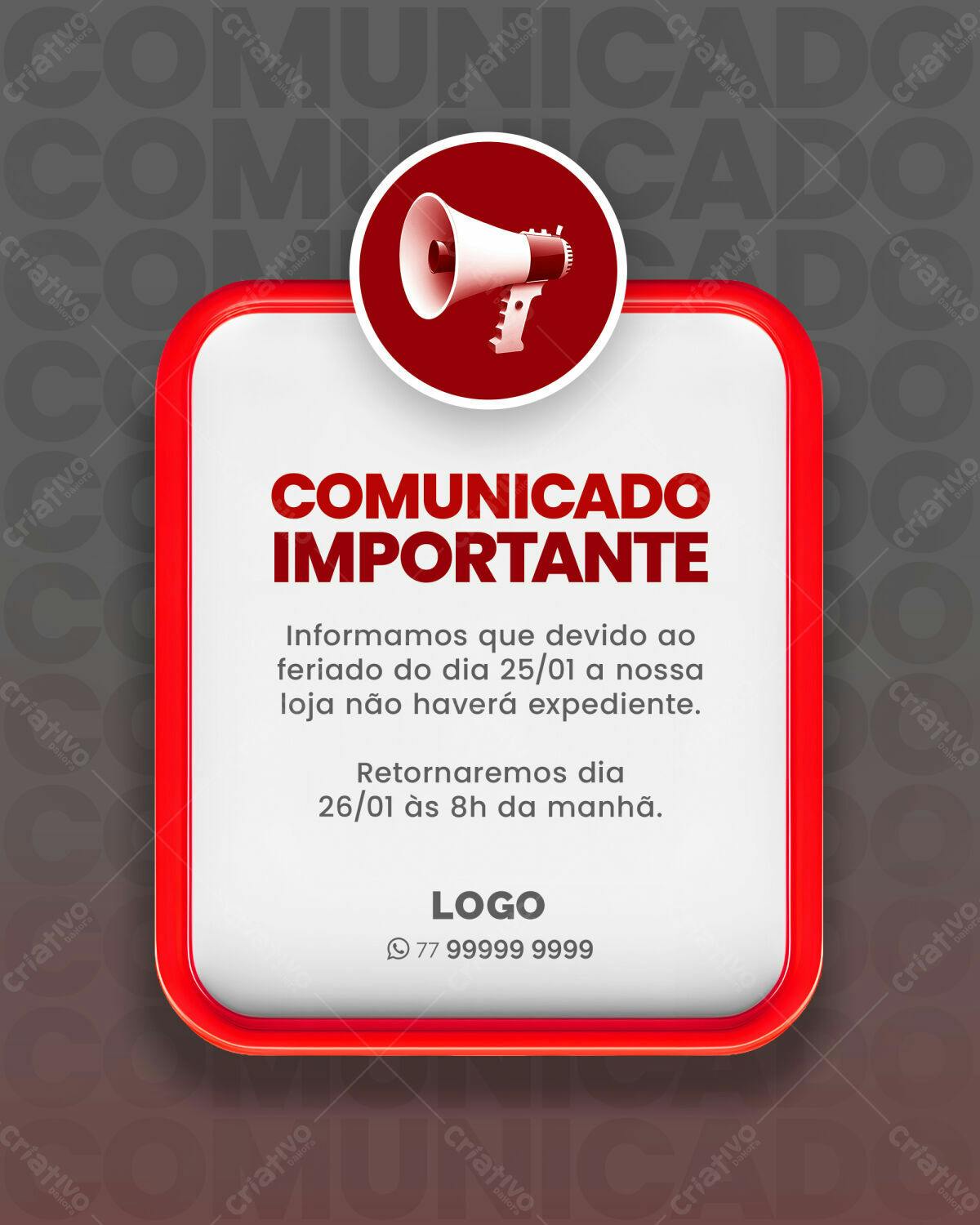 Comunicado de Feriado PSD Editável