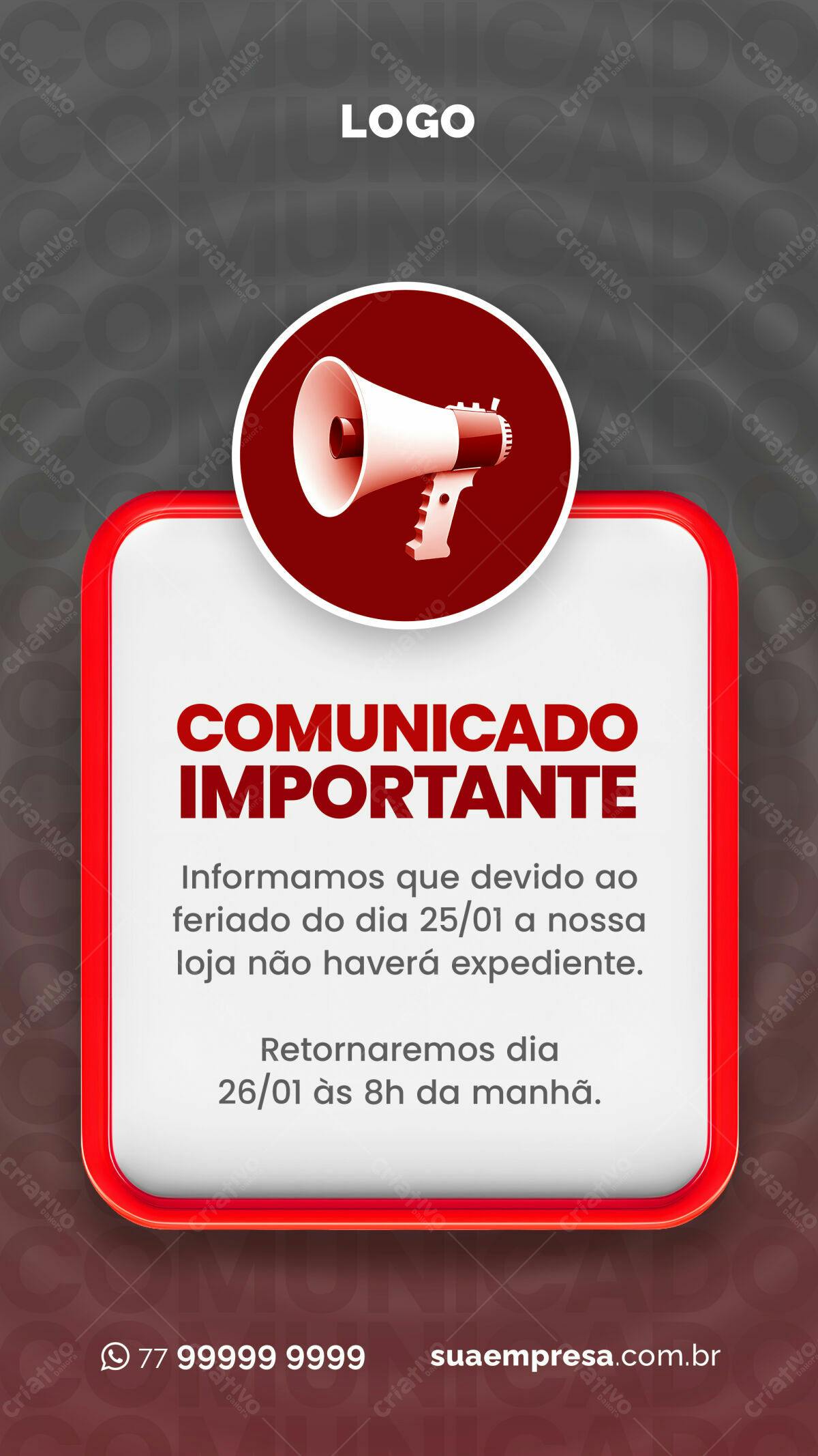 Comunicado Feriado PSD Editável
