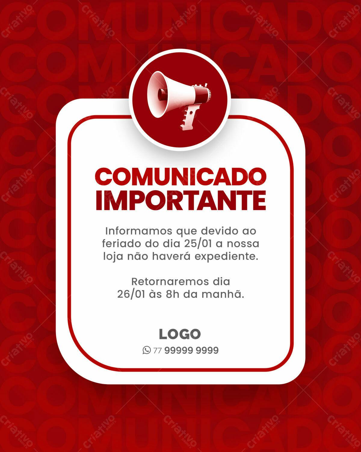 Comunicado de Feriado PSD Editável
