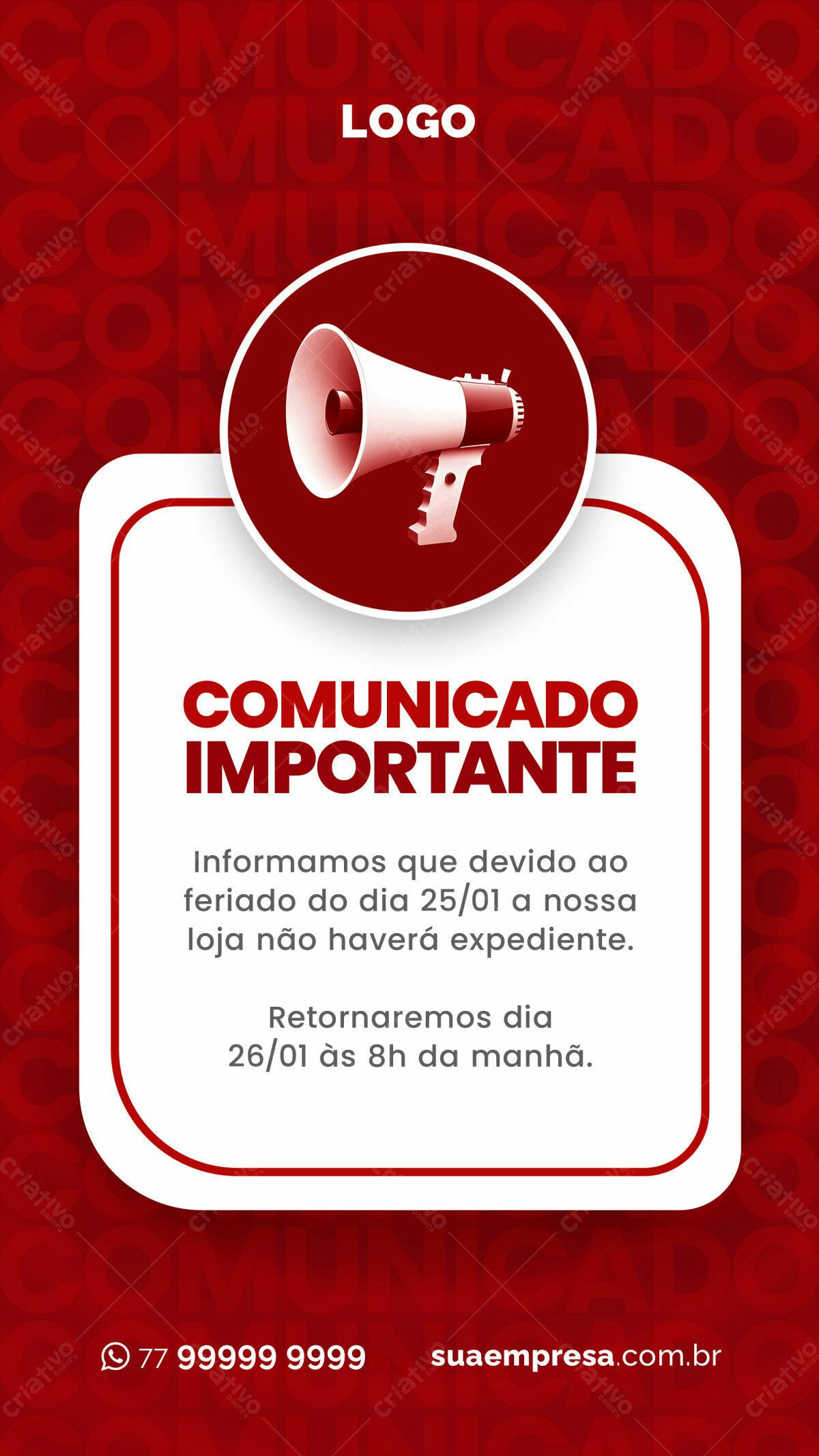 Comunicado de Feriado PSD Editável