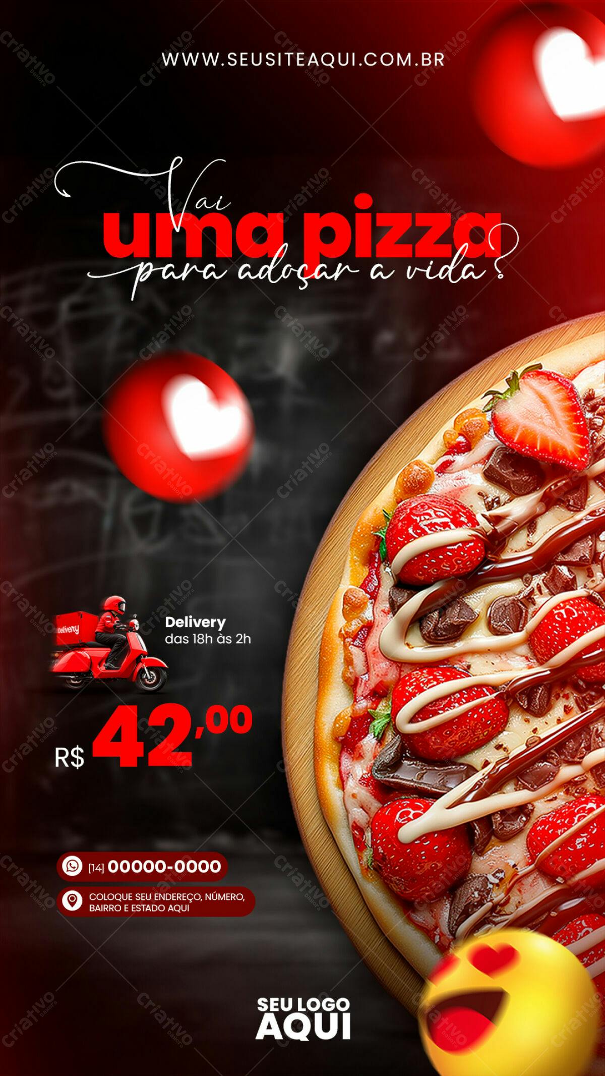Flyer Pizza Romântica PSD Editável