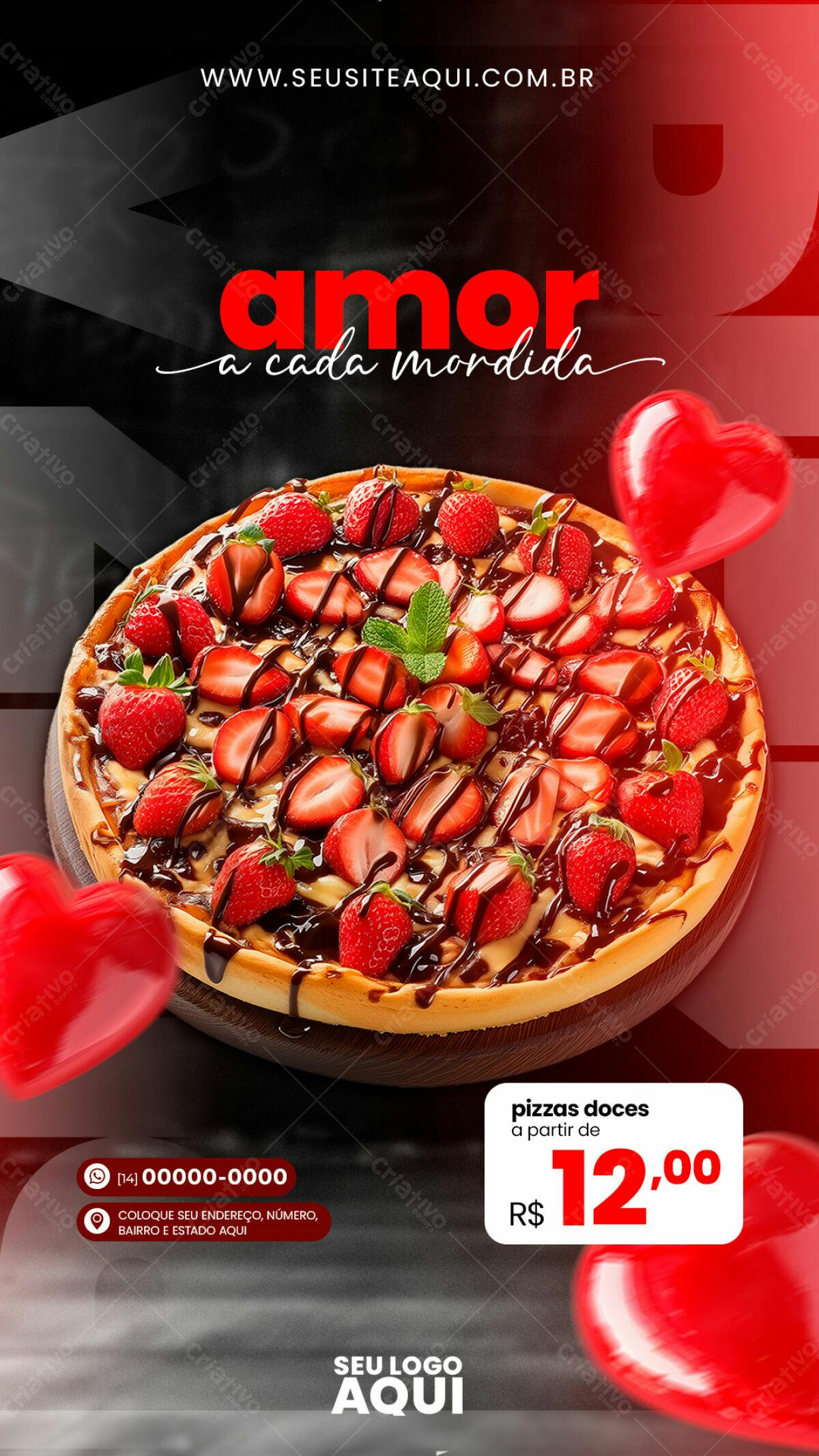 Flyer para Dia dos Namorados com Pizza de Morango PSD Editável