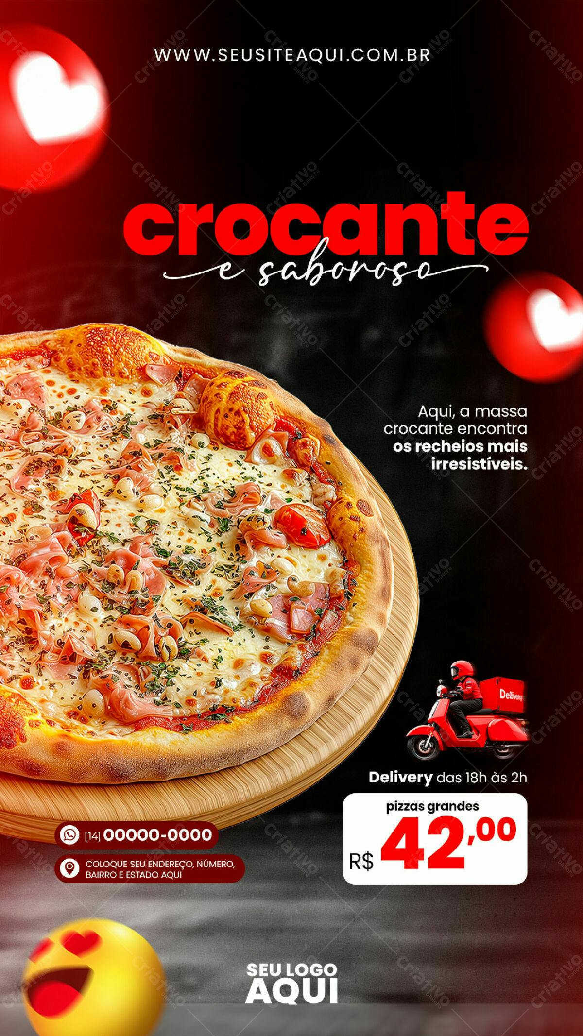 Flyer para Pizzaria com Pizza Crocante PSD Editável