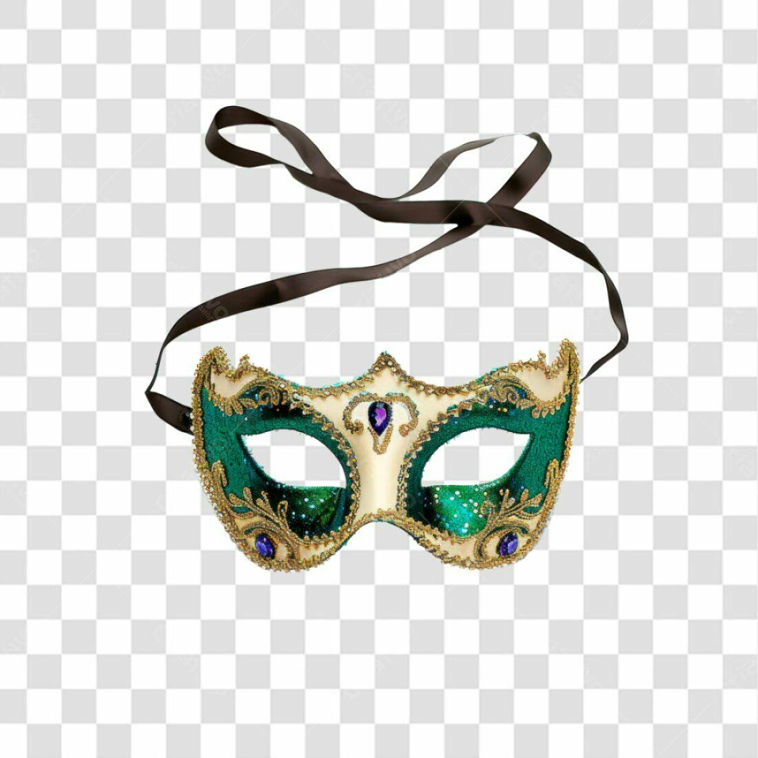 Máscara Carnaval Verde e Dourado PNG com fundo transparente