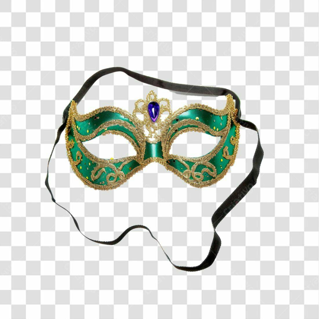 Máscara Carnaval Verde e Dourado PNG com fundo transparente