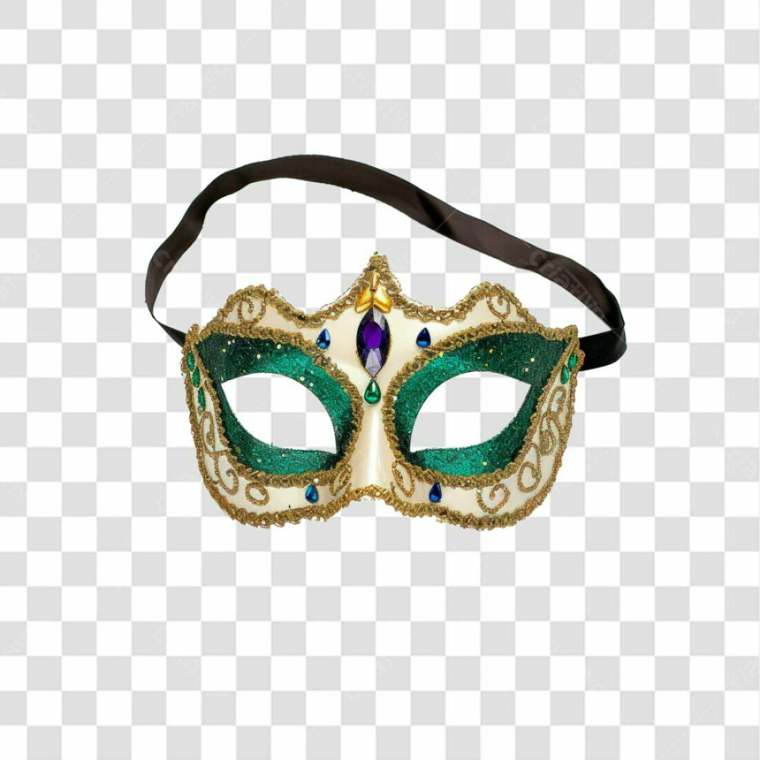 Máscara Carnaval Verde e Dourado PNG com fundo transparente