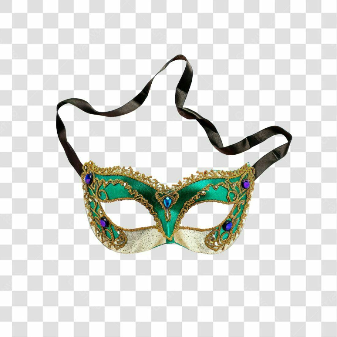 Máscara Carnaval Verde e Dourado PNG com fundo transparente