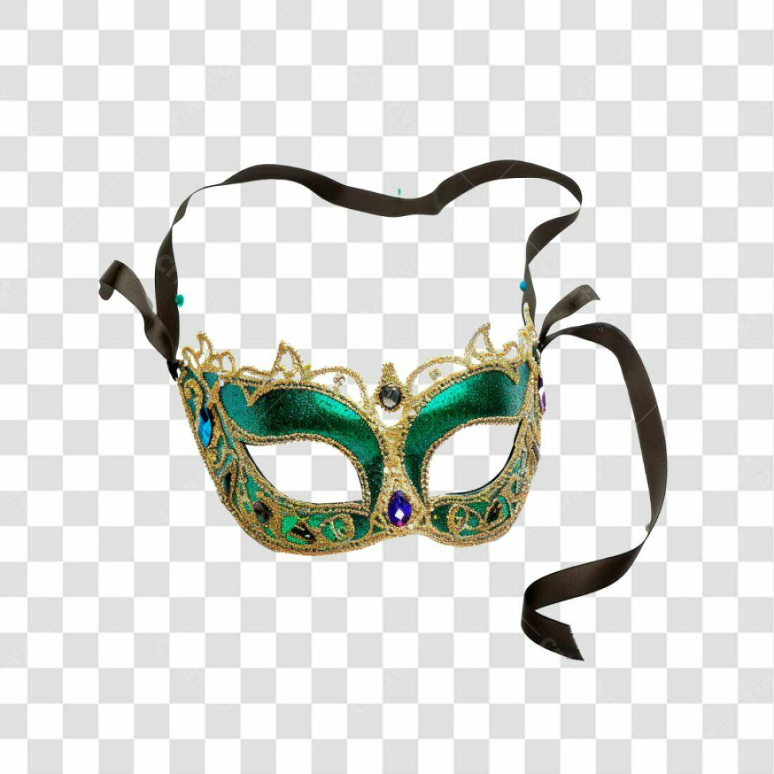 Máscara Carnaval Verde e Dourado PNG com fundo transparente