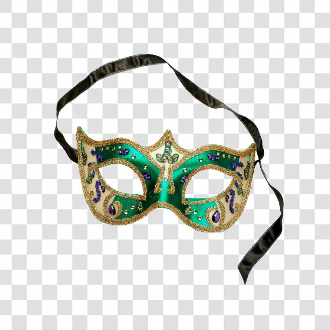 Máscara Carnaval Verde e Dourado PNG com fundo transparente