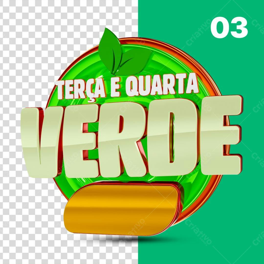 Selo 3D promocional verde e dourado com folhas