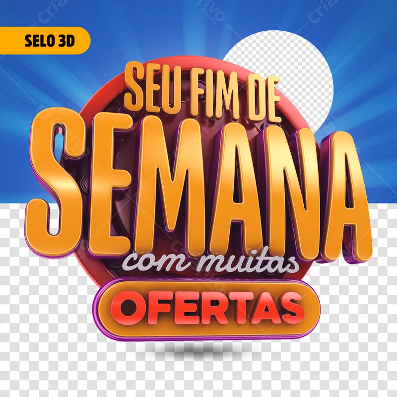 Selo 3D promocional fim de semana laranja e vermelho