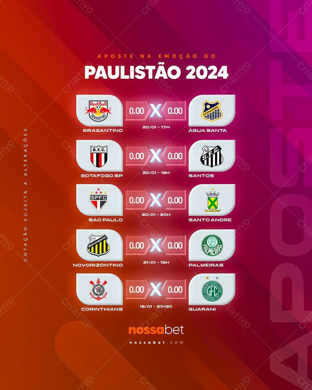 Flyer Apostas Paulistão 2024 PSD Editável