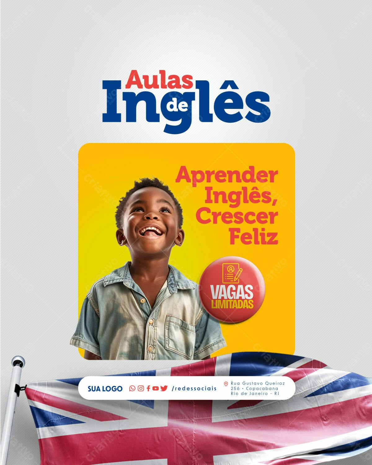 Flyer Aulas de Inglês para Crianças PSD Editável