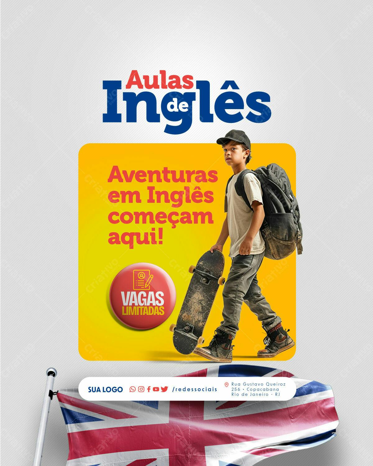 Flyer Aulas de Inglês PSD Editável