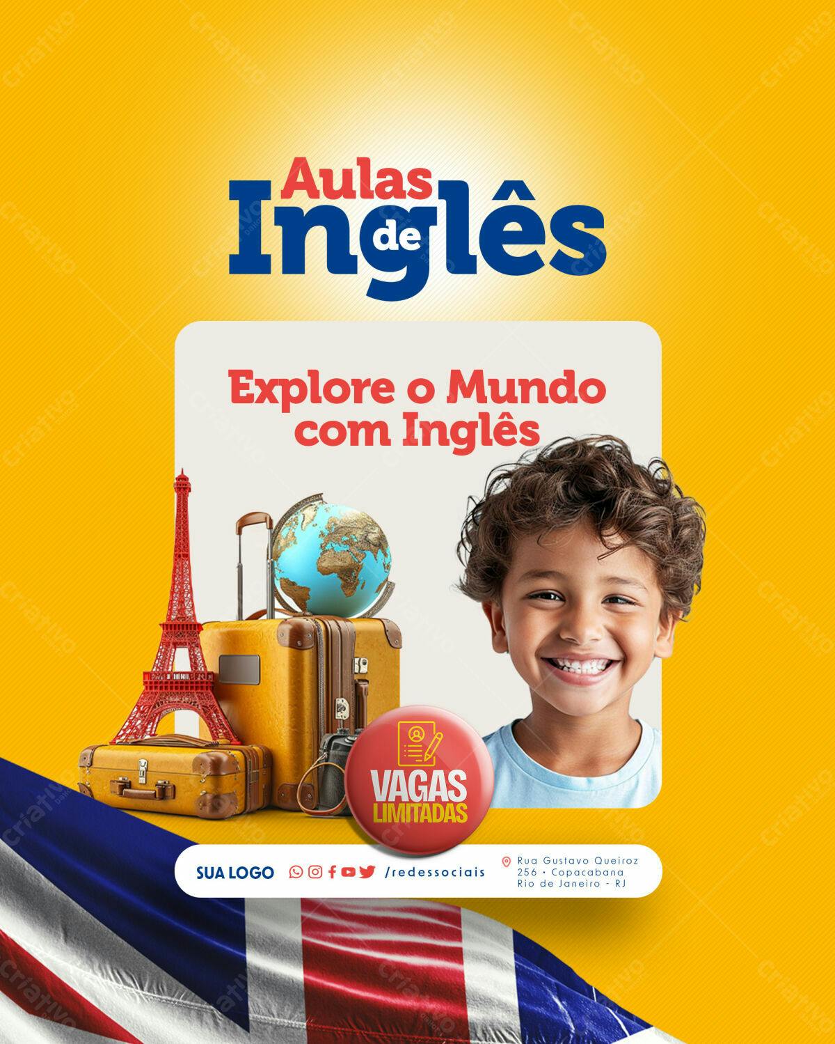 Flyer Aulas de Inglês para Crianças PSD Editável