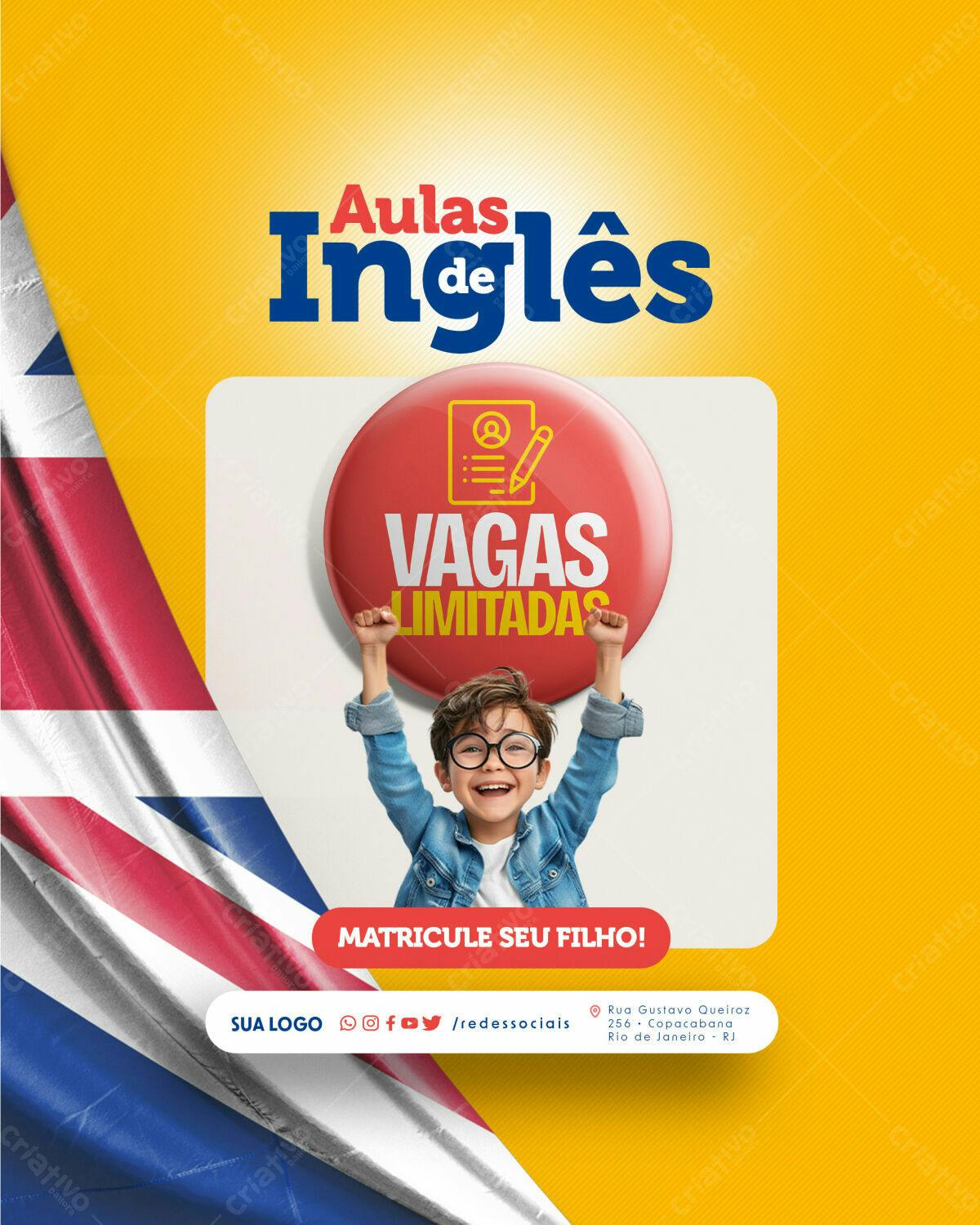 Flyer para Matrícula em Aulas de Inglês PSD Editável