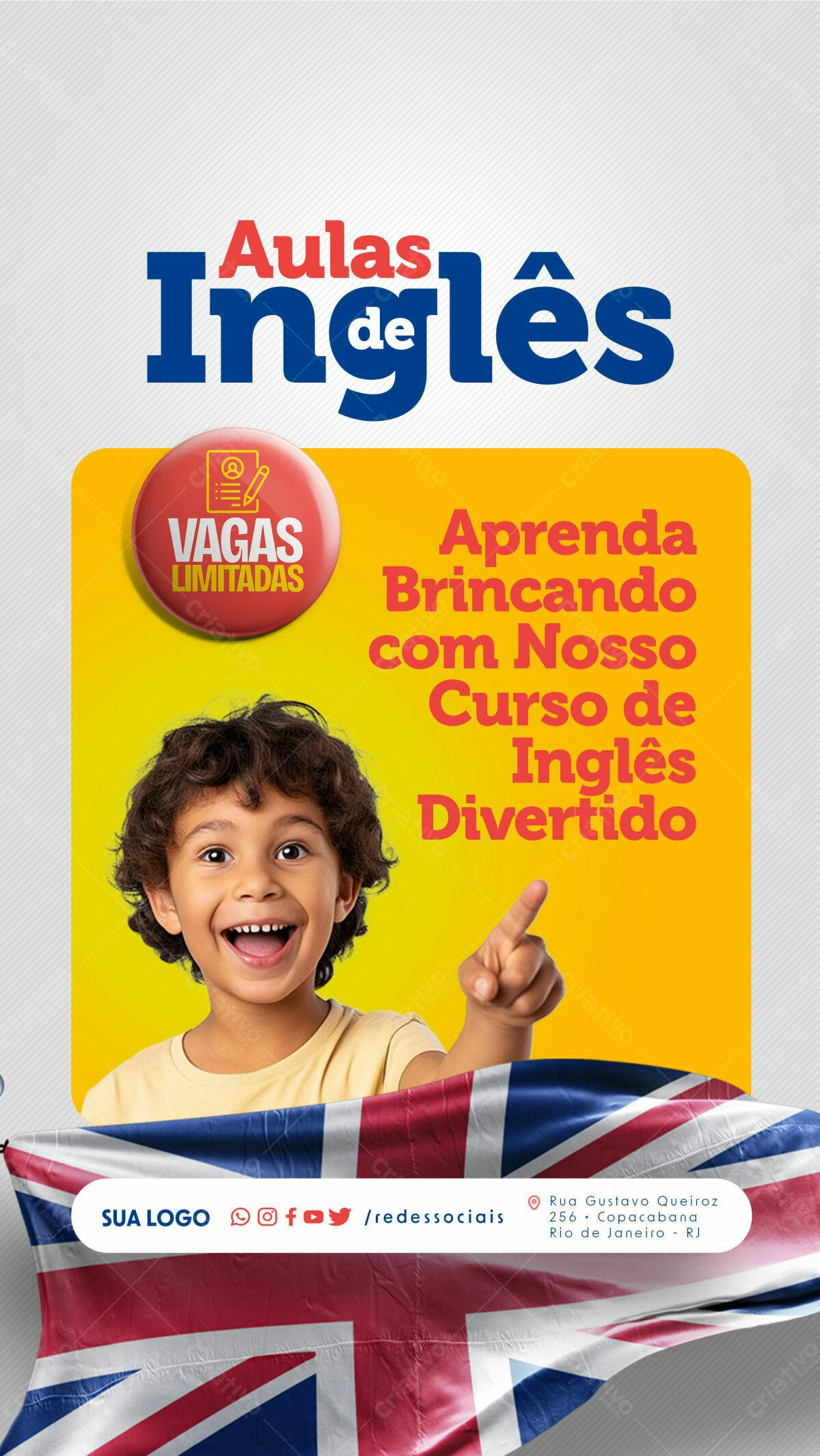 Flyer Curso de Inglês para Crianças PSD Editável