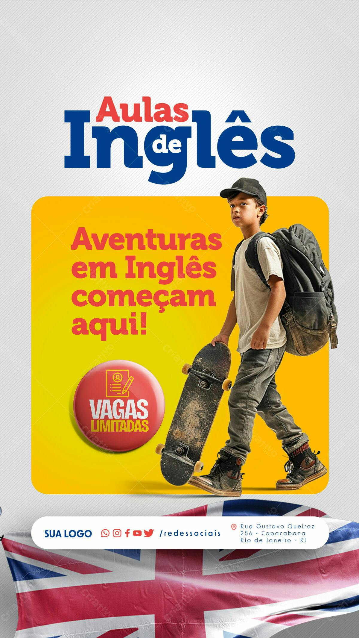 Flyer para Curso de Inglês PSD Editável