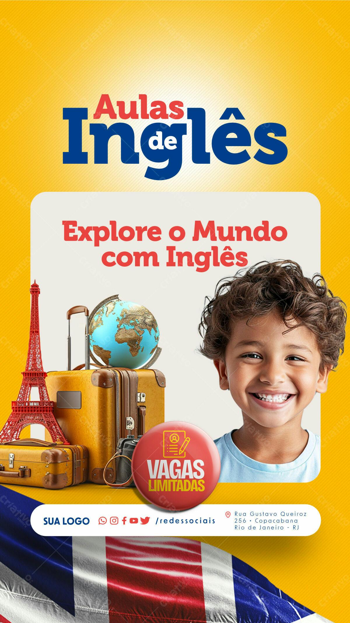Flyer Aulas de Inglês PSD Editável