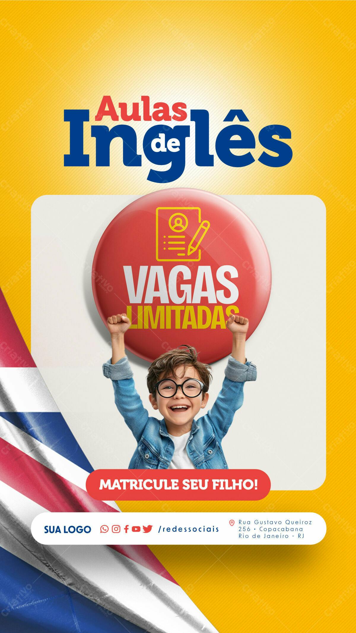 Flyer para Matrícula de Aulas de Inglês PSD Editável