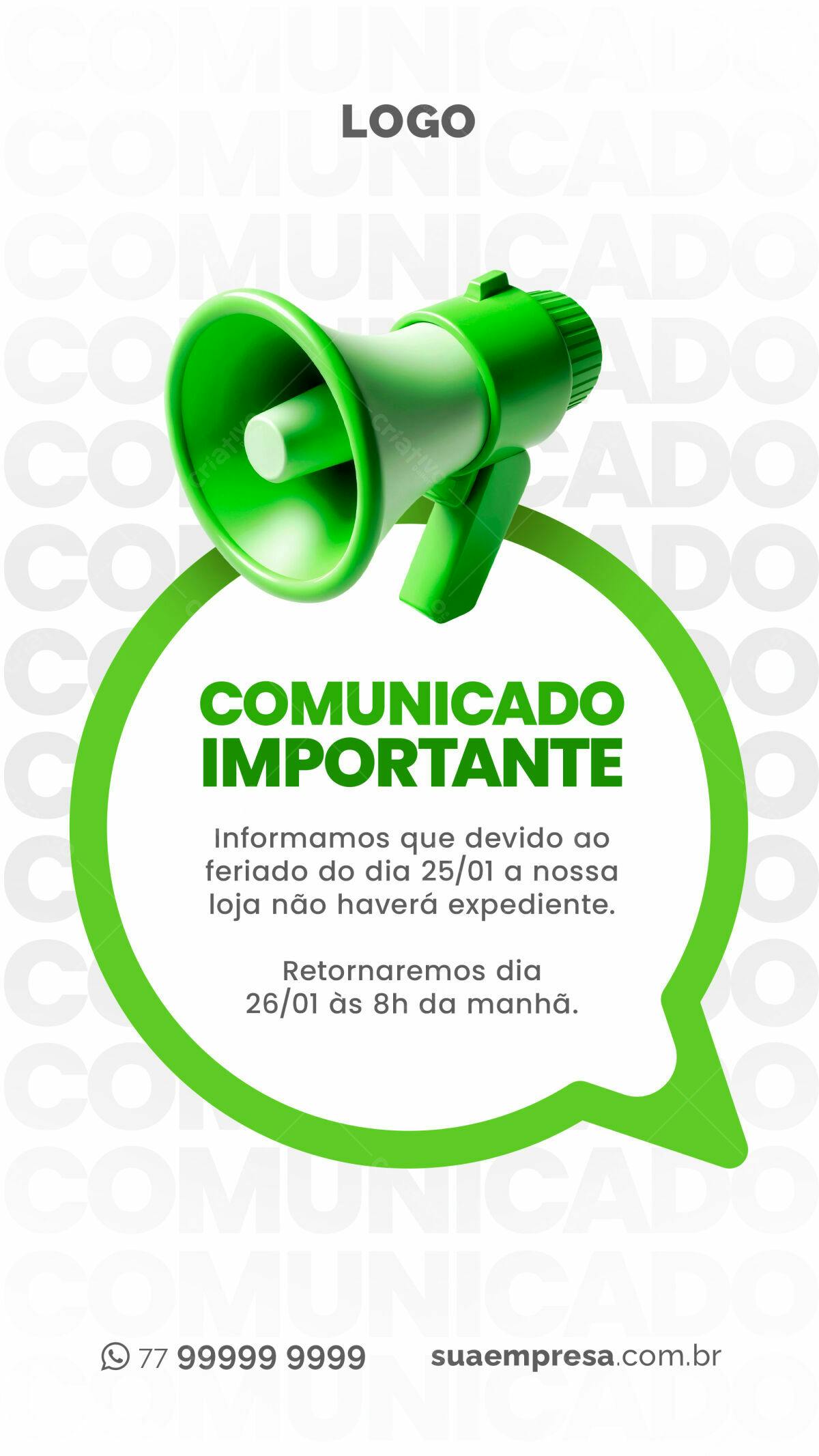 Comunicado de Feriado PSD Editável