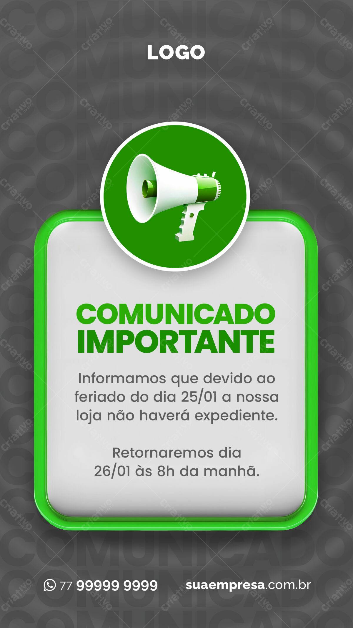Comunicado de Feriado PSD Editável
