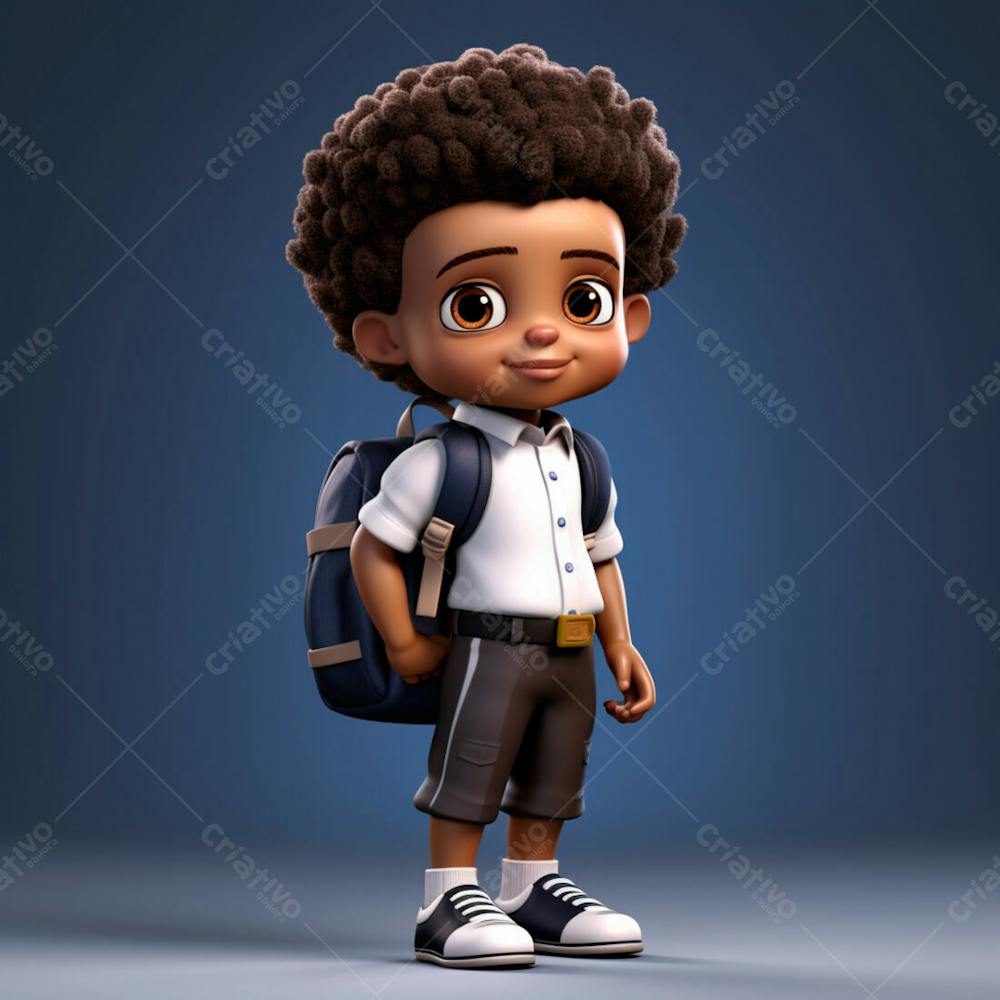 Animacao 3D De Volta As Aulas, Um Menino Negro Com Uma Mochila Nas Costas 3