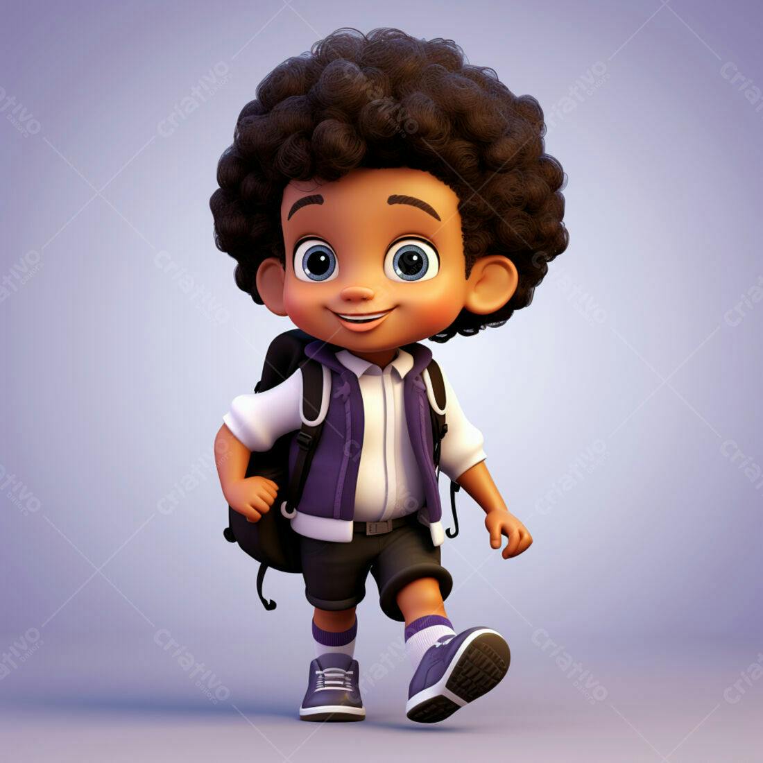 Menino negro com mochila indo para escola