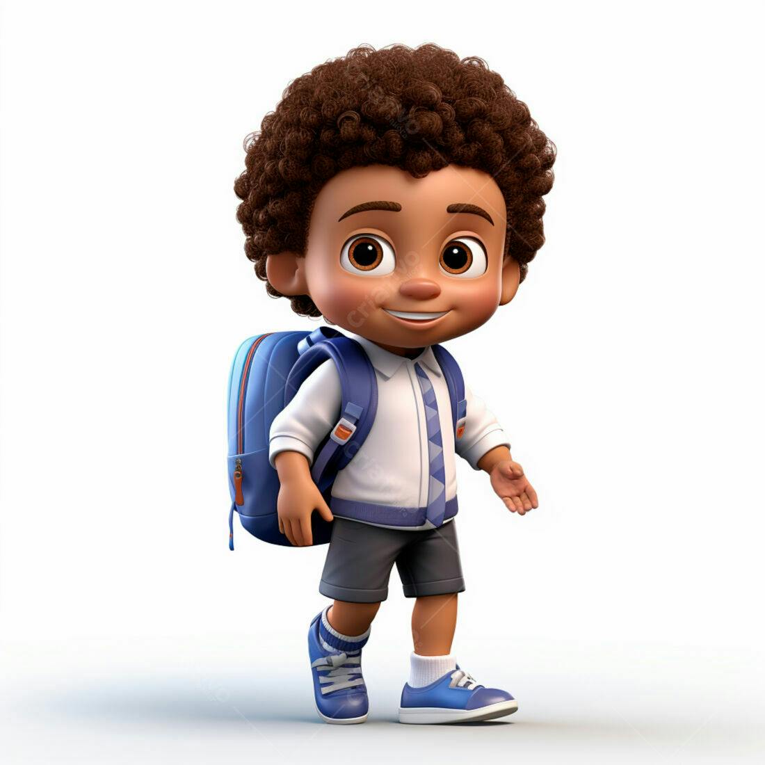 Menino negro indo para escola com mochila azul